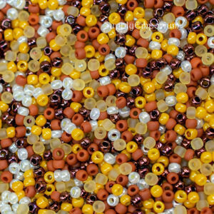 11/0 seed bead mix in warm golden, amber, cream, and caramel tones