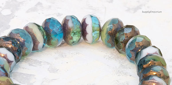 6x9mm Peruvian Opal Blue Mix Bronze Czech Rondelle - 25 pieces - 6069R - Image 5