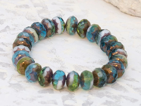 6x9mm Peruvian Opal Blue Mix Bronze Czech Rondelle - 25 pieces - 6069R - Image 4