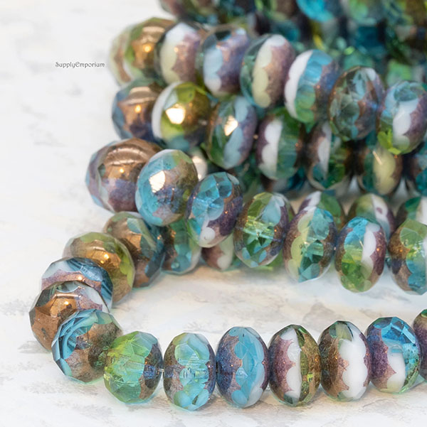 6x9mm Peruvian Opal Blue Mix Bronze Czech Rondelle - 25 pieces - 6069R - Image 3