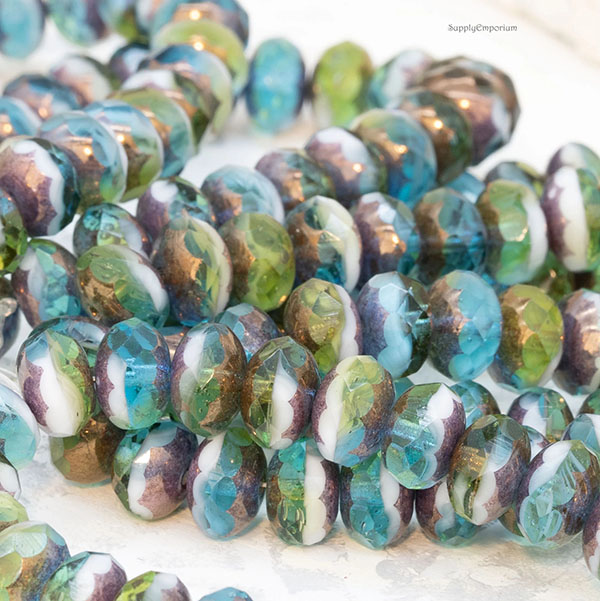 6x9mm Peruvian Opal Blue Mix Bronze Czech Rondelle - 25 pieces - 6069R - Image 2