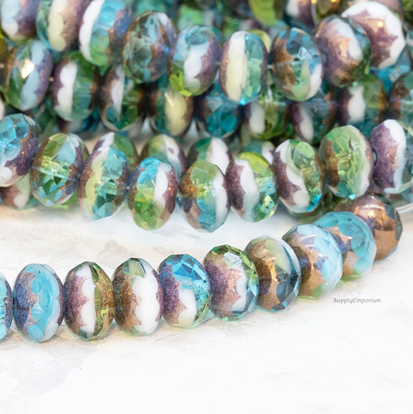 6x9mm Peruvian Opal Blue Mix Bronze Czech Rondelle - 25 pieces - 6069R