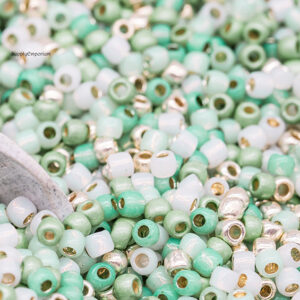 6/0 Toho seed bead mix in Atlantis colors featuring mint green, aqua, white, and soft ocean tones