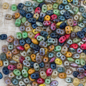 2.5x5mm SuperDuo bead mix in multicolor artistic tones with vibrant glass finishes