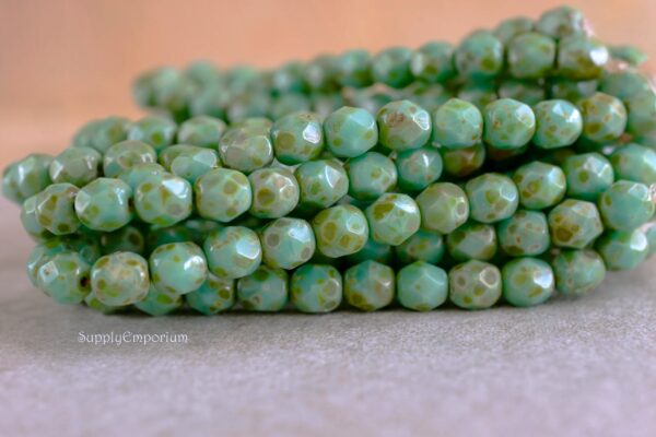 6mm Sea Green Picasso Czech Fire Polish Round - 25 pieces - 610R
