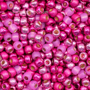 6/0 seed bead mix in bright pink tones with glossy and vibrant finishes