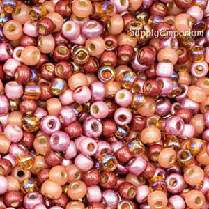 6/0 seed bead mix in warm cognac tones with amber, bronze, and caramel hues
