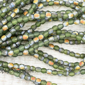 3mm khaki green ab czech fire polish round beads 50 pieces