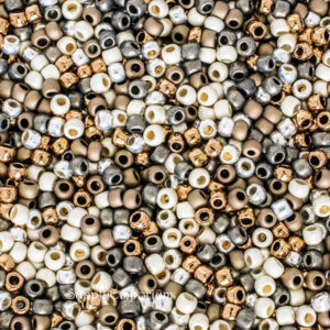 11/0 Toho seed bead mix in bronze, gold, cream, and metallic neutral tones