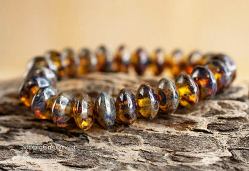 7x4mm Trans Topaz Picasso Czech Rondelle - 25 pieces - 6514 - Image 2