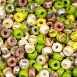 2/0 Czech Matubo seed bead mix in yellow, olive green, cream, and earthy tones