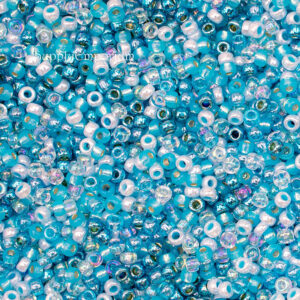 11/0 seed beads in aqua blue, turquoise, white, and coastal ocean tones