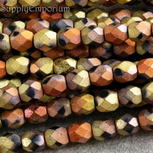 6mm matte California Gold Rush Czech fire polish round glass beads, 25 pieces