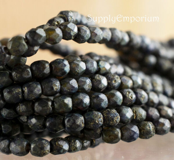 3mm Etched Charcoal Picasso Czech Fire Polish Round - 50 Pieces - 6707 - Image 2