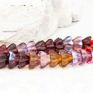 6x8mm Czech bell flower beads in warm amber, rose, and golden tones