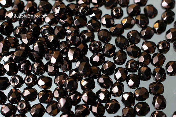 4mm Jet Lila Vega Luster Czech Fire Polish Round - 50 pieces - 6784 - Image 3