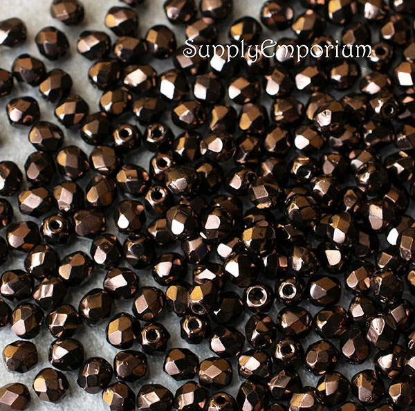 4mm Jet Lila Vega Luster Czech Fire Polish Round - 50 pieces - 6784 - Image 2