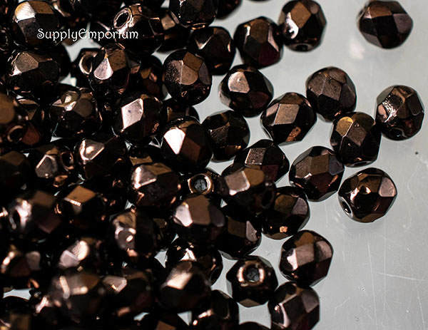 4mm Jet Lila Vega Luster Czech Fire Polish Round - 50 pieces - 6784