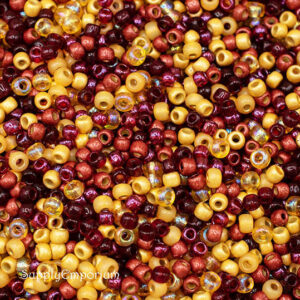 11/0 seed bead mix in yellow, orange, red, and warm tropical tones