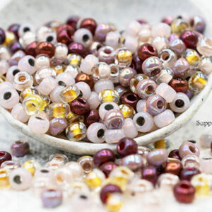 6/0 Miyuki seed bead mix in soft lavender, cream, mauve, and muted neutral tones