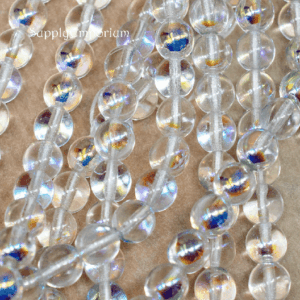 crystal AB Czech druk beads 8mm round clear glass beads with iridescent rainbow finish