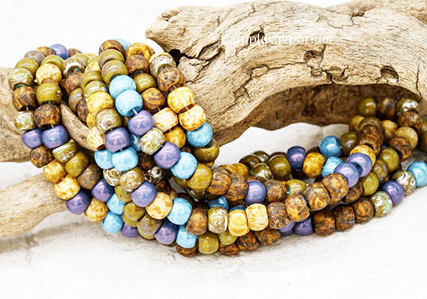 32/0 Aged Cookie Dough Mosaic Picasso Mix Czech Seed Bead - Quantity: 12 Pieces - 7434ROC23