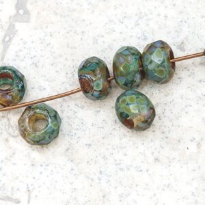 6x9mm tea green and topaz picasso Czech roller beads
