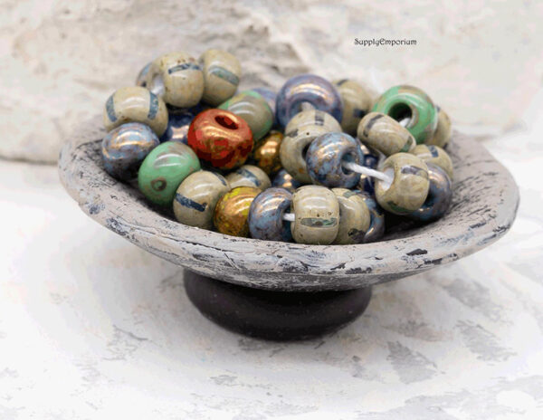 2/0 Aged Green Velvet Striped Picasso Mix Czech Seed Bead - Quantity: 37 Pieces - 744R