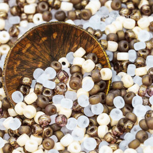 2/0 Czech Matubo seed beads in cream, ivory, tan, and warm latte brown tones