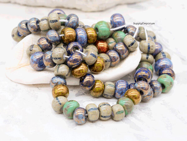 2/0 Aged Green Velvet Striped Picasso Mix Czech Seed Bead - Quantity: 37 Pieces - 744R - Image 6