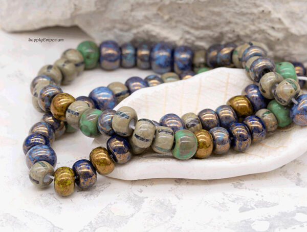 2/0 Aged Green Velvet Striped Picasso Mix Czech Seed Bead - Quantity: 37 Pieces - 744R - Image 5