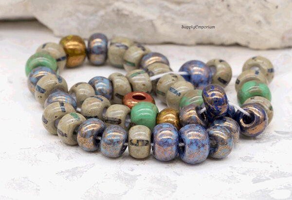 2/0 Aged Green Velvet Striped Picasso Mix Czech Seed Bead - Quantity: 37 Pieces - 744R - Image 3