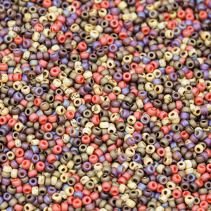 8/0 Miyuki seed beads in warm autumn tones of rust, mustard yellow, olive green, brown, and soft neutral accents