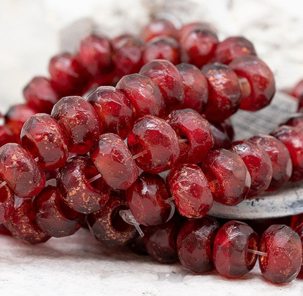 6x9mm Etched Ruby w/Copper Czech Roller Bead - 12 pieces - 7481ROC14 - Image 2