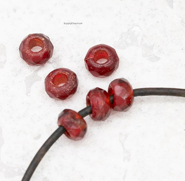 6x9mm Etched Ruby w/Copper Czech Roller Bead - 12 pieces - 7481ROC14 - Image 6