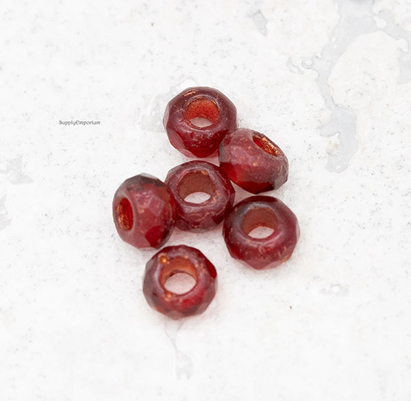 6x9mm Etched Ruby w/Copper Czech Roller Bead - 12 pieces - 7481ROC14 - Image 5