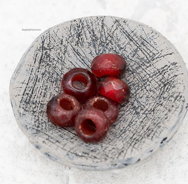 6x9mm Etched Ruby w/Copper Czech Roller Bead - 12 pieces - 7481ROC14 - Image 4