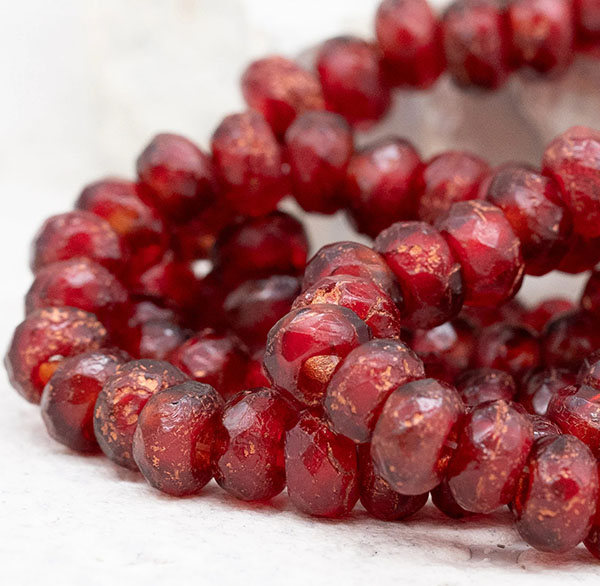 6x9mm Etched Ruby w/Copper Czech Roller Bead - 12 pieces - 7481ROC14 - Image 3