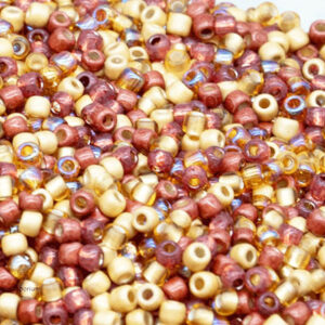 11/0 Toho seed beads in warm red, gold, amber, and earthy hacienda tones
