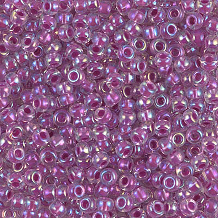 8/0 Raspberry Lined Crystal Ab Miyuki Seed Bead - Quantity: 15 grams - 3075