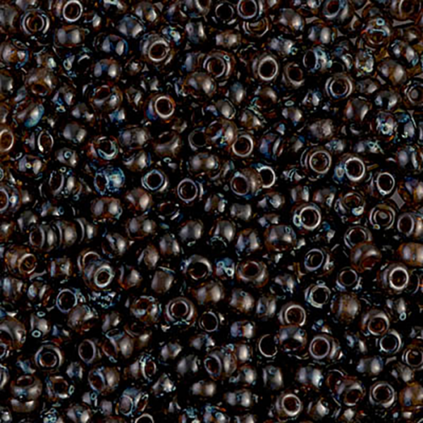8/0 Transparent Dark Topaz Picasso Miyuki Seed Bead - Quantity: 15 grams - 3702
