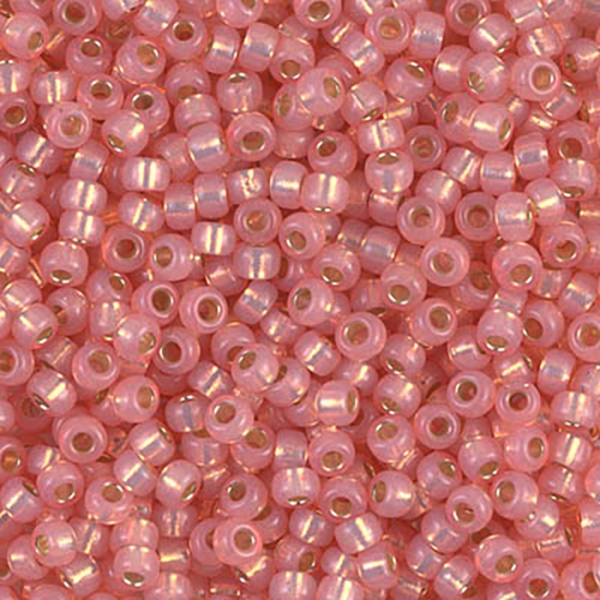 8/0 Dyed Salmon Silver Lined Alabaster Miyuki Seed Bead - Quantity: 15 grams - 2266