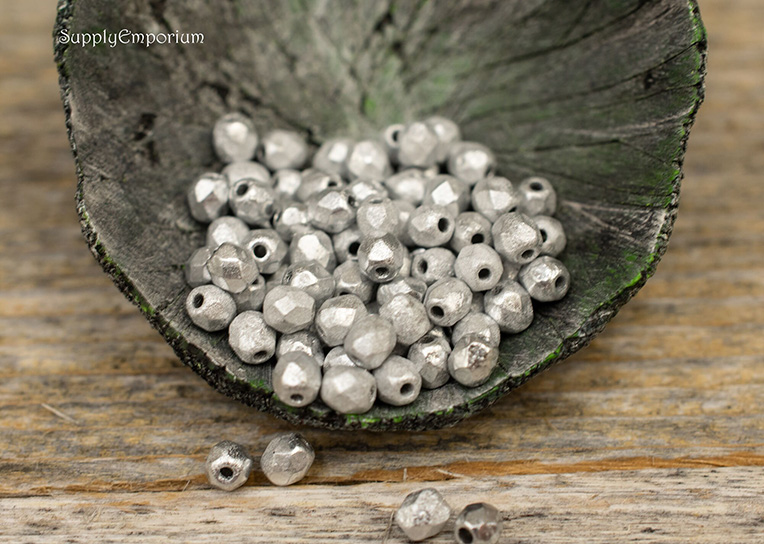 4mm Crystal Etched Labrador Full Czech Fire Polish Round - 50 pieces - 842R