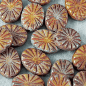 18x14mm sienna Czech oval beads warm brown orange glass beads with pressed floral pattern