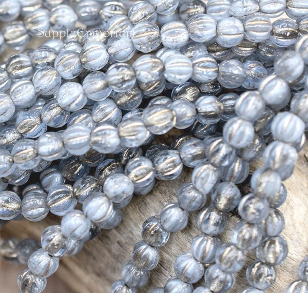 4mm Cornflower with Antique Was Czech Melon Round - 50 pieces - 880