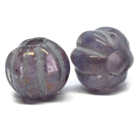 8mm Thistle Picasso Czech Large Hole Melon - 10 pieces - 4444RR - Image 2