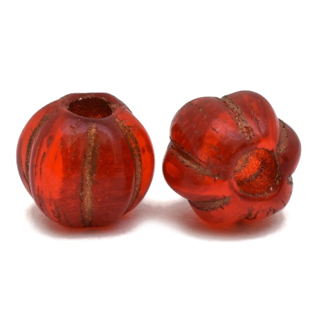 8mm Red w/Copper Wash Czech Large Hole Melon - 10 pieces - 7476ROC32 - Image 5