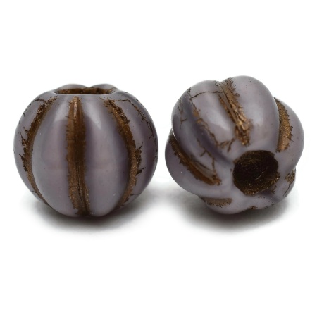 8mm Thistle Metallic Brown Wash Czech Large Hole Melon - 20 pieces - 3034RR