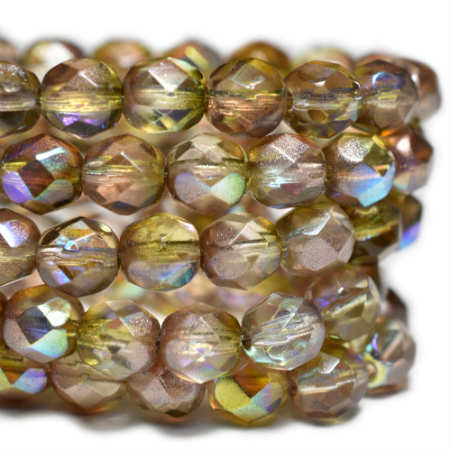 6mm Yellow Pink AB Czech Fire Polish Round - 25 pieces - 5869