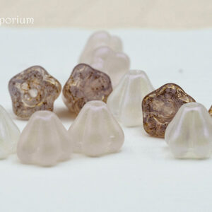 4x6mm Czech glass bell flower beads Whispering Bells Mix177 creamy ivory and bronze floral beads